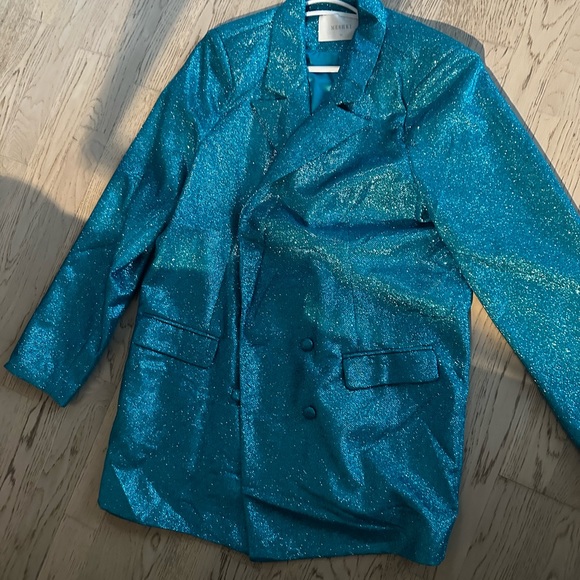Becky Shimmer Oversized Blazer Dress - Aquamarine M - Picture 3 of 5